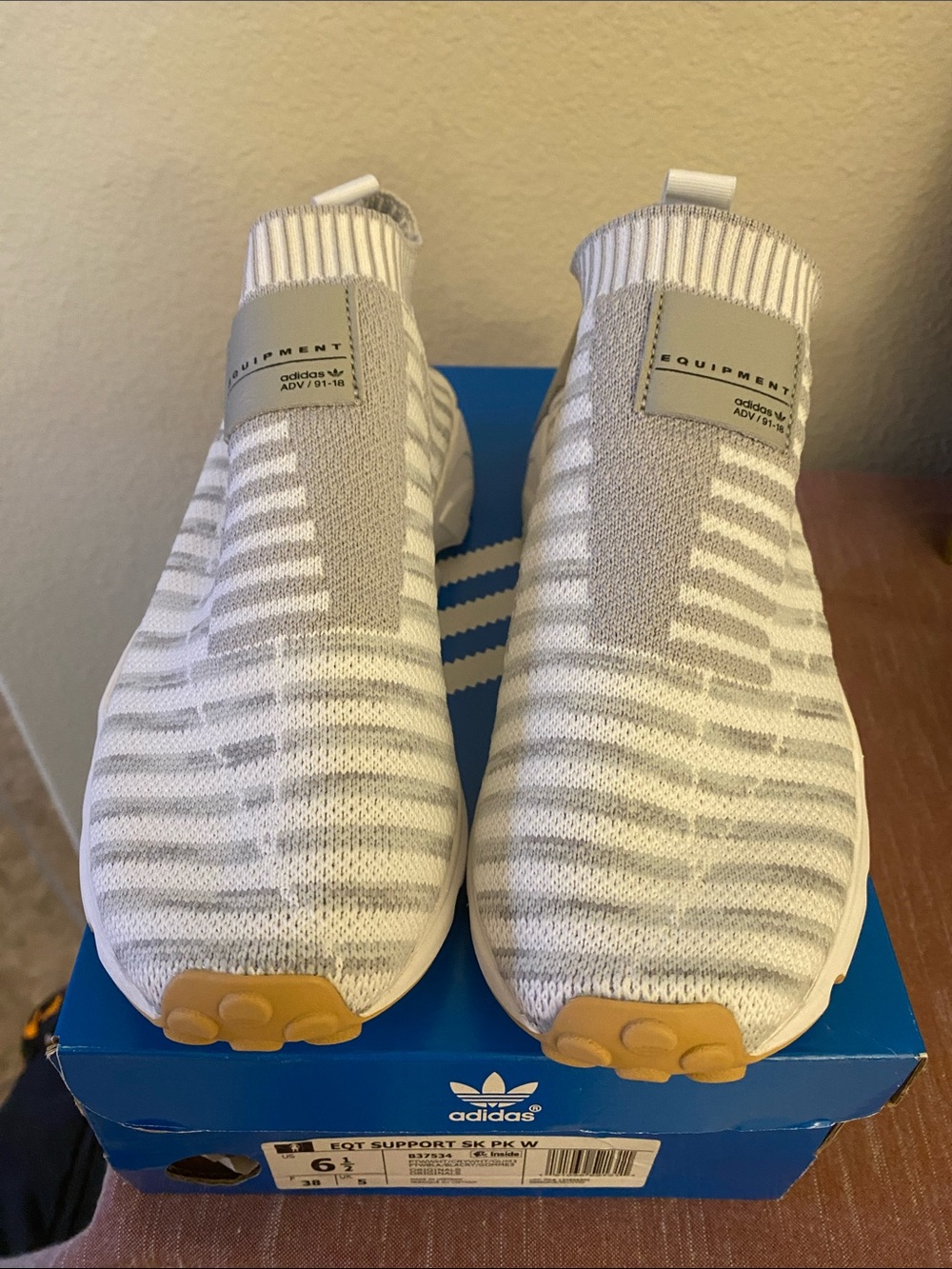 adidas EQT Slip-On Knit Sneakers in Gray, White and Gum